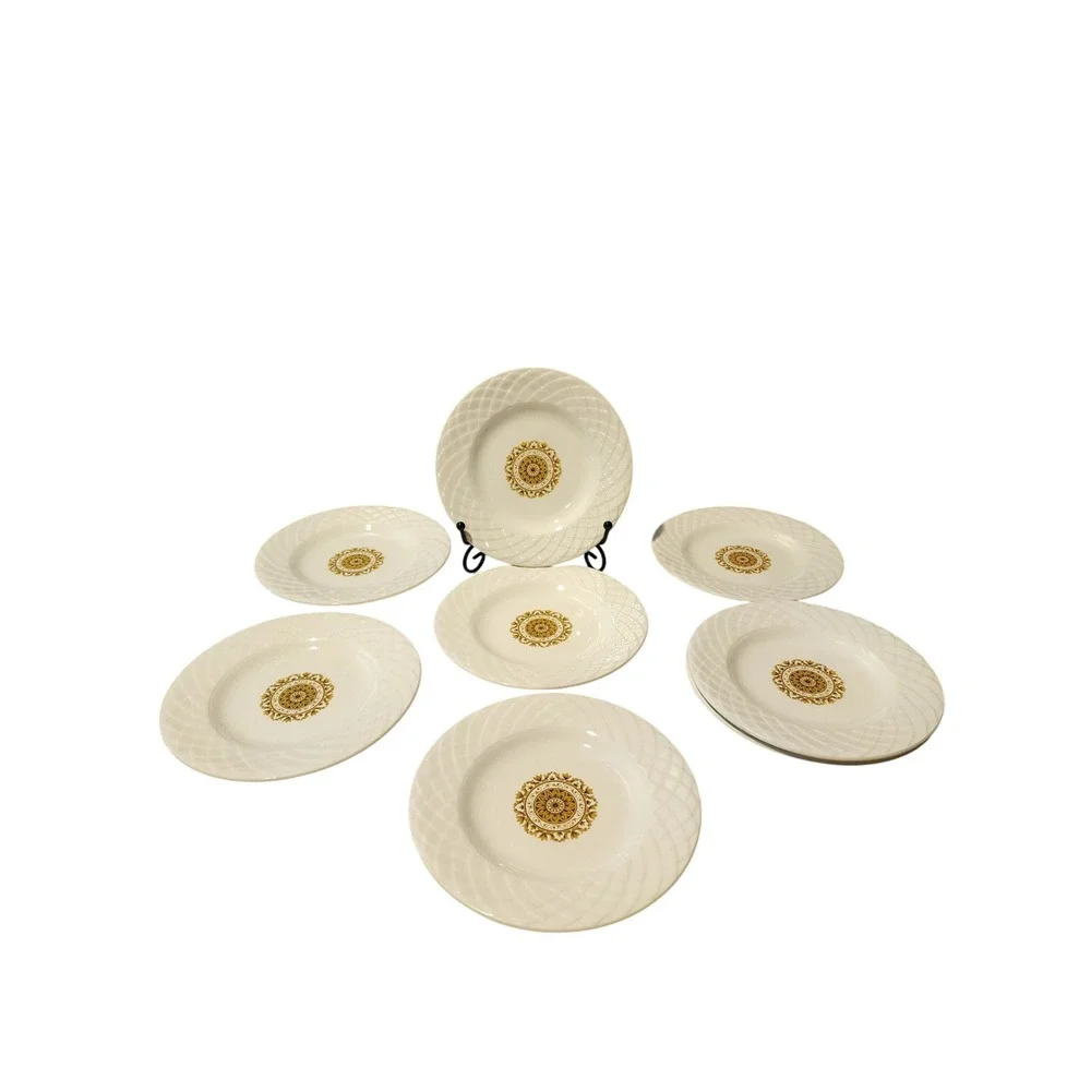 Enoch Wedgwood Tunstall LTD Gold Medallion England Dessert Plates Set Of 8 - Picture 2 of 4